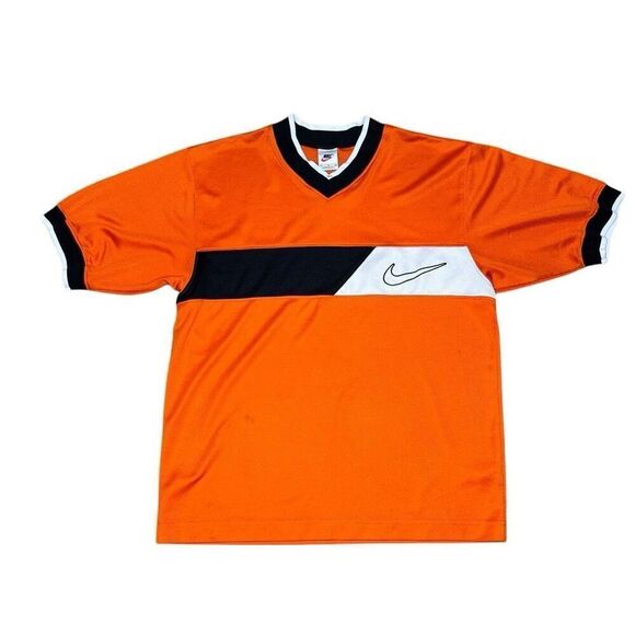 Vintage VTG 90s Nike Made In USA Swoosh Orange Jersey Shirt Medium - Picture 1 of 6